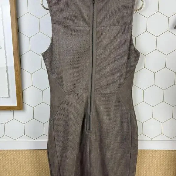 Greylin Taupe Faux Suede Sleeveless Sheath Back Zipper Dress - Size - Medium - Picture 2 of 6